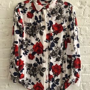 Signature Floral Rose Print 100% Silk Shirt Blouse